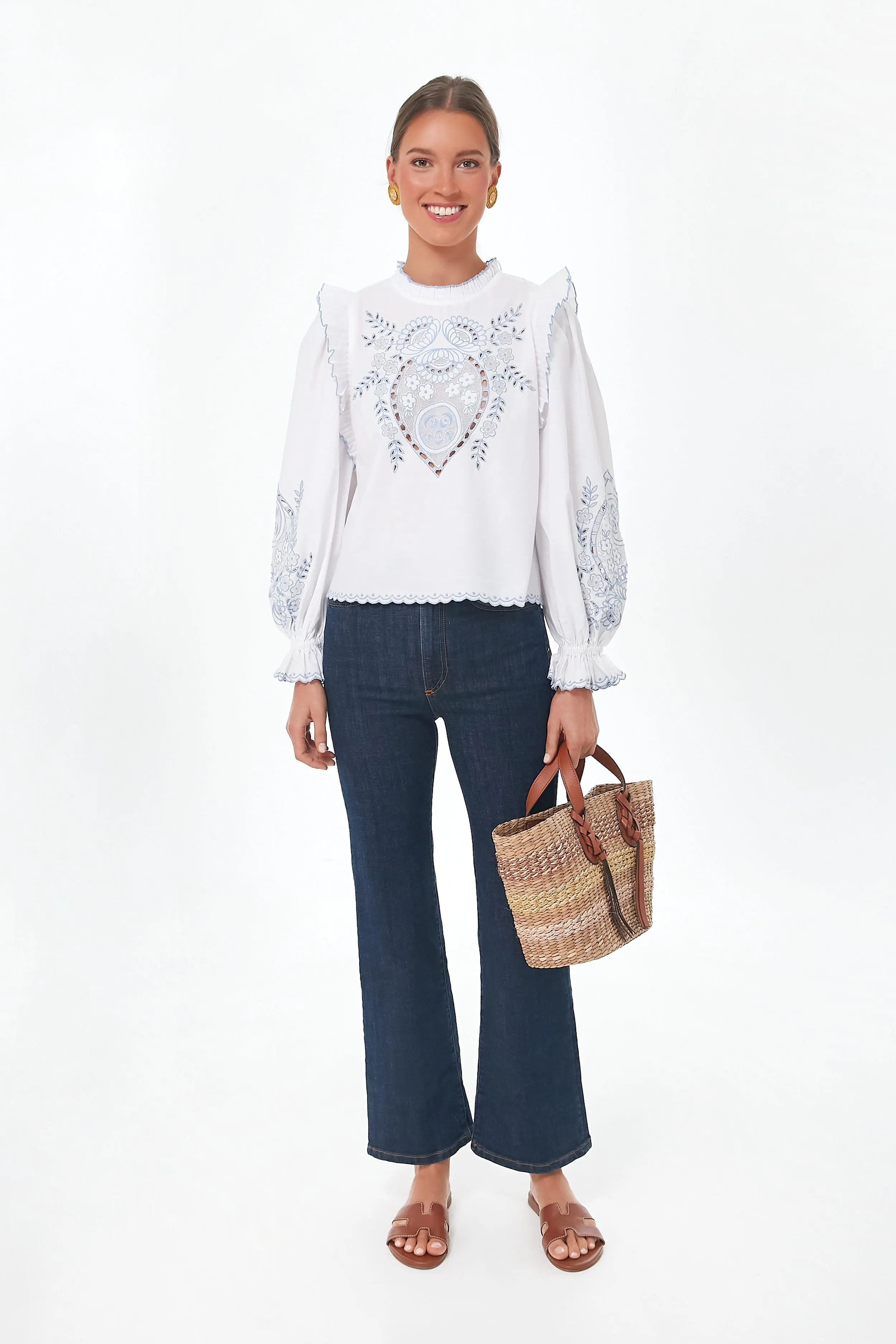 White With Blue Bernice Top