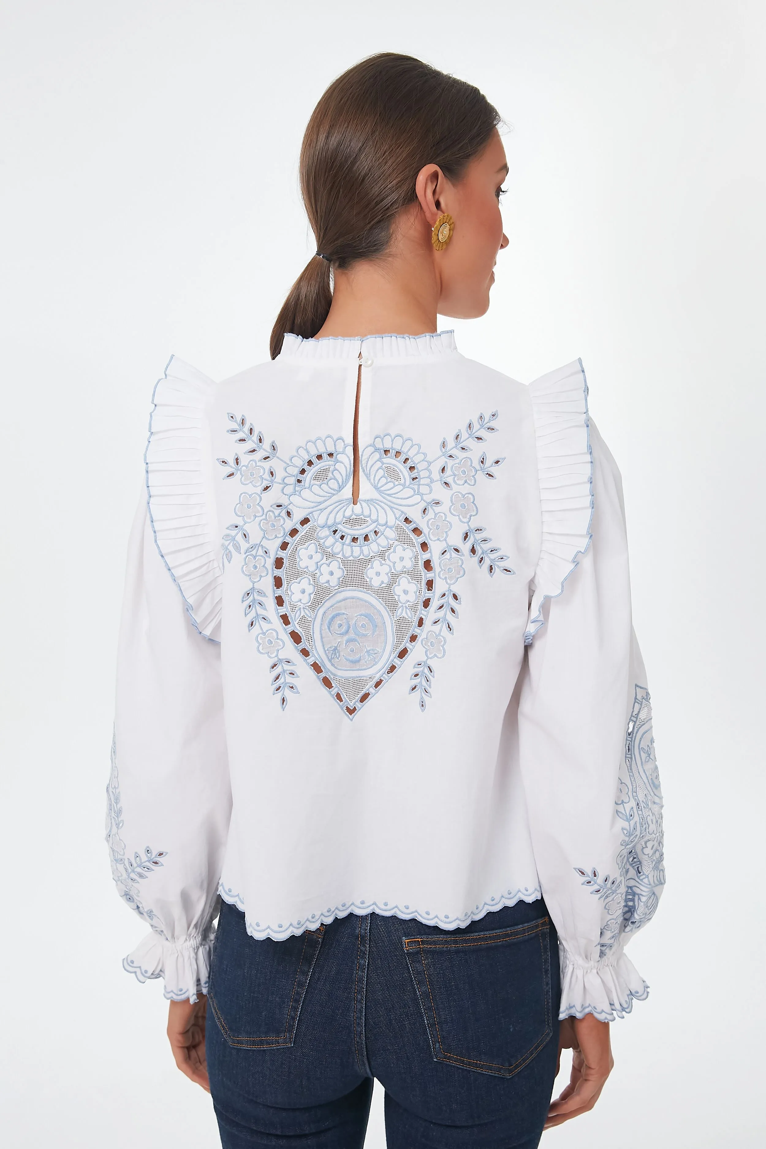 White With Blue Bernice Top