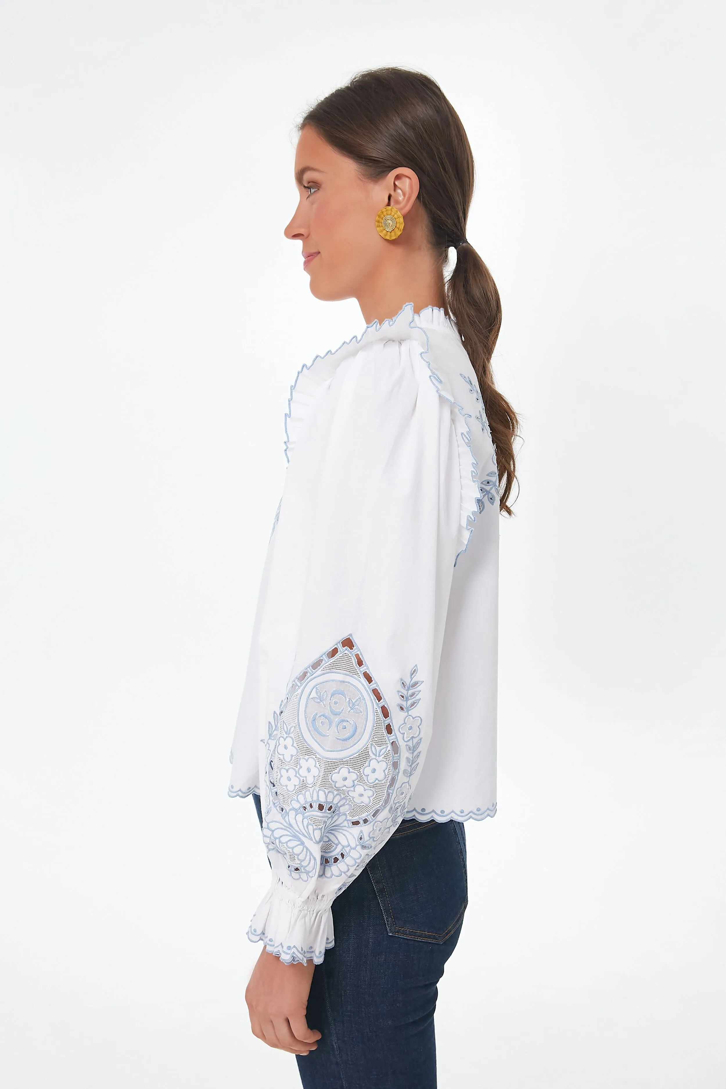 White With Blue Bernice Top