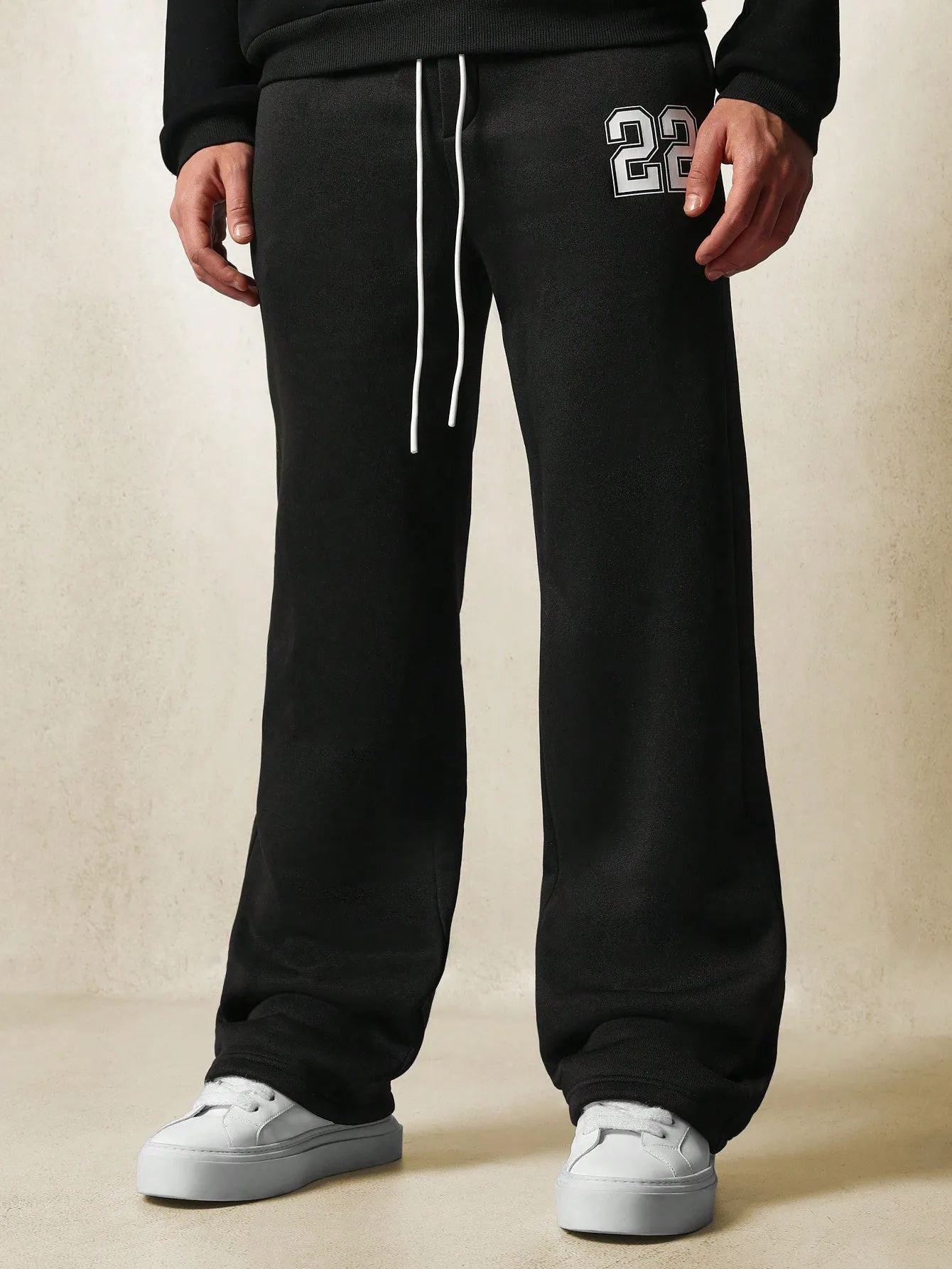 Wide Leg Drop Crotch Sweatpants With Multi Pocket At The Back & Graphic Print