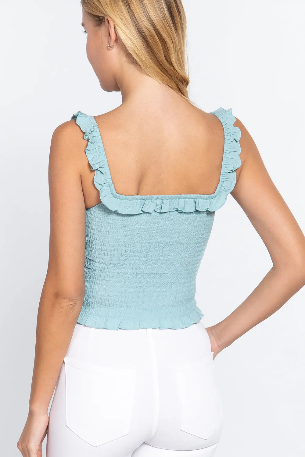 Women's Smocking Ruffle Cami Woven Top