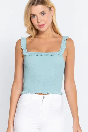 Women's Smocking Ruffle Cami Woven Top